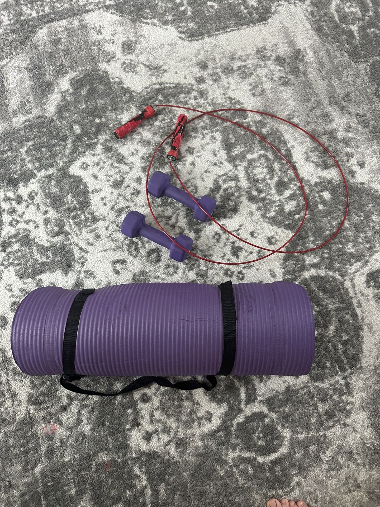 Dumb Bells And Yoga Mat Jump Rope