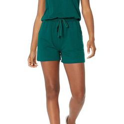 Amazon Essentials Women's Studio Terry Fleece Romper Green Small