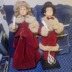 Vintage 27" Animated Victorian Christmas Couple Lighted and Animated