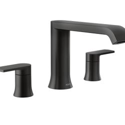 NEW! Moen Genta LX Matte Black Two Handle Deck Mounted Modern Roman Tub Faucet, Widespread Bathtub