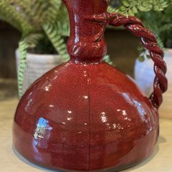 Vintage Terra Cotta Clay Red Speckled Glazed Jug Red Twisted Handle Large Flat Base Gorgeous