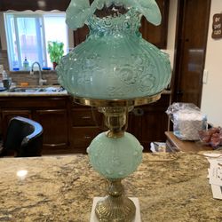 Vintage Fenton Cabbage Rose Lamp On Marble Base