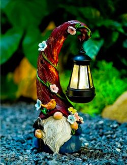 Gnome Garden Decor Statue Solar Gnomes Decorations for Yard with Lantern Light Outdoor Decorations for Patio Mom Gift