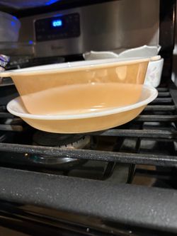 Fire king peach and rocking bakeware $10 each