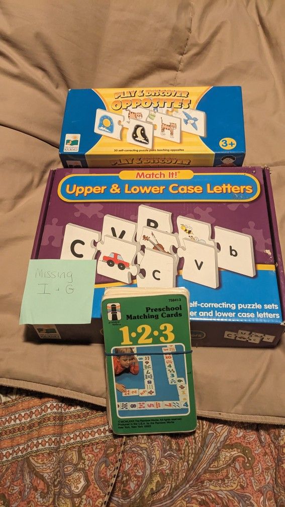 3 Games:Play discover opposite, letters, matching numbers 