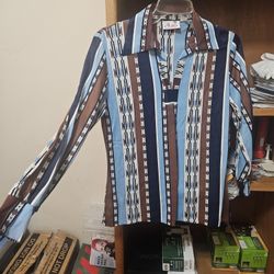 Aladdin Multicolored Aztec Polyester L/S Shirt 1970s