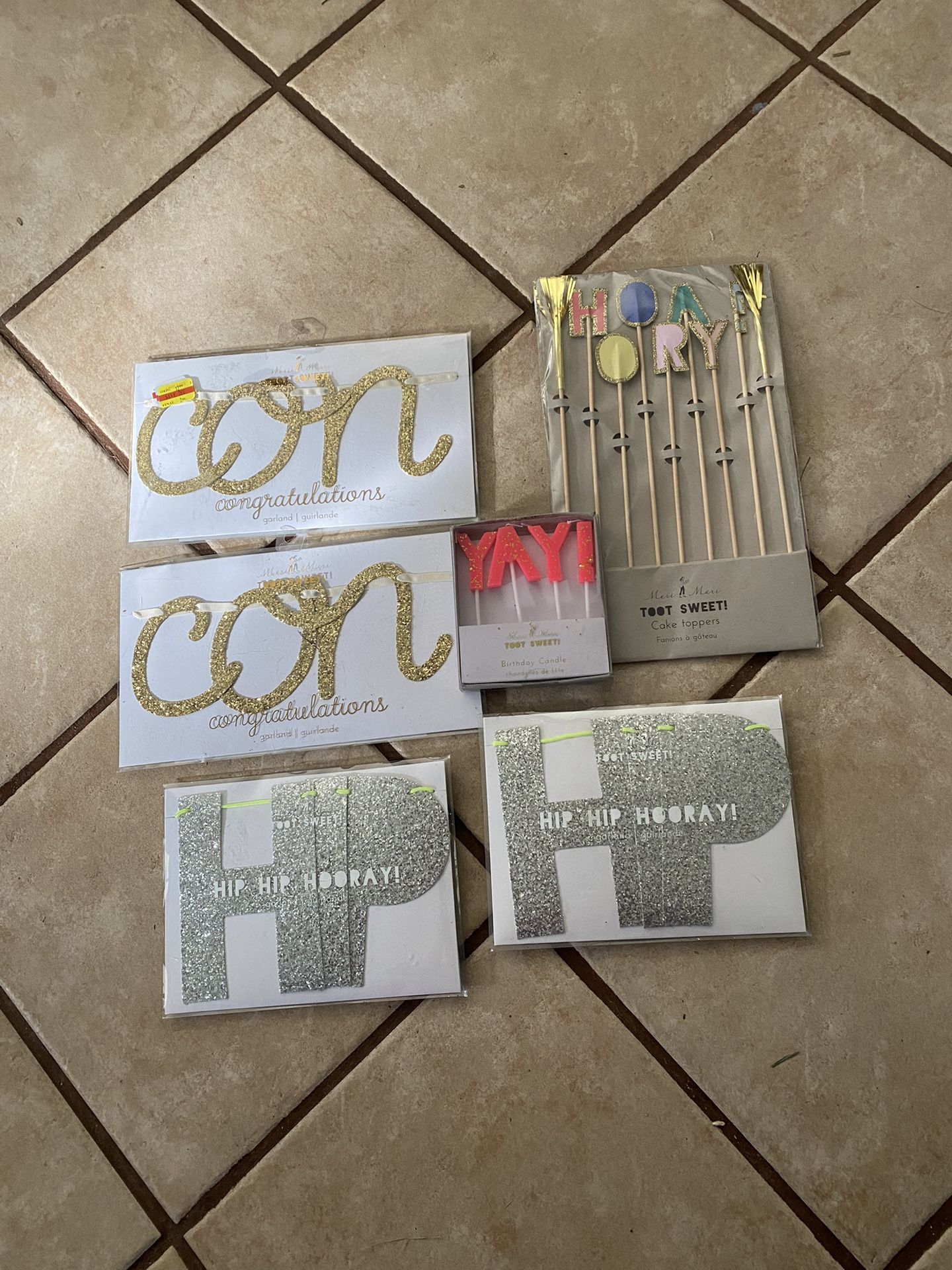 6 Piece Party Bundle #3 Candles Garlands New With Tags Meri Meri