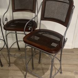 PAIR OF DREXEL HERITAGE WROUGHT IRON BARSTOOLS