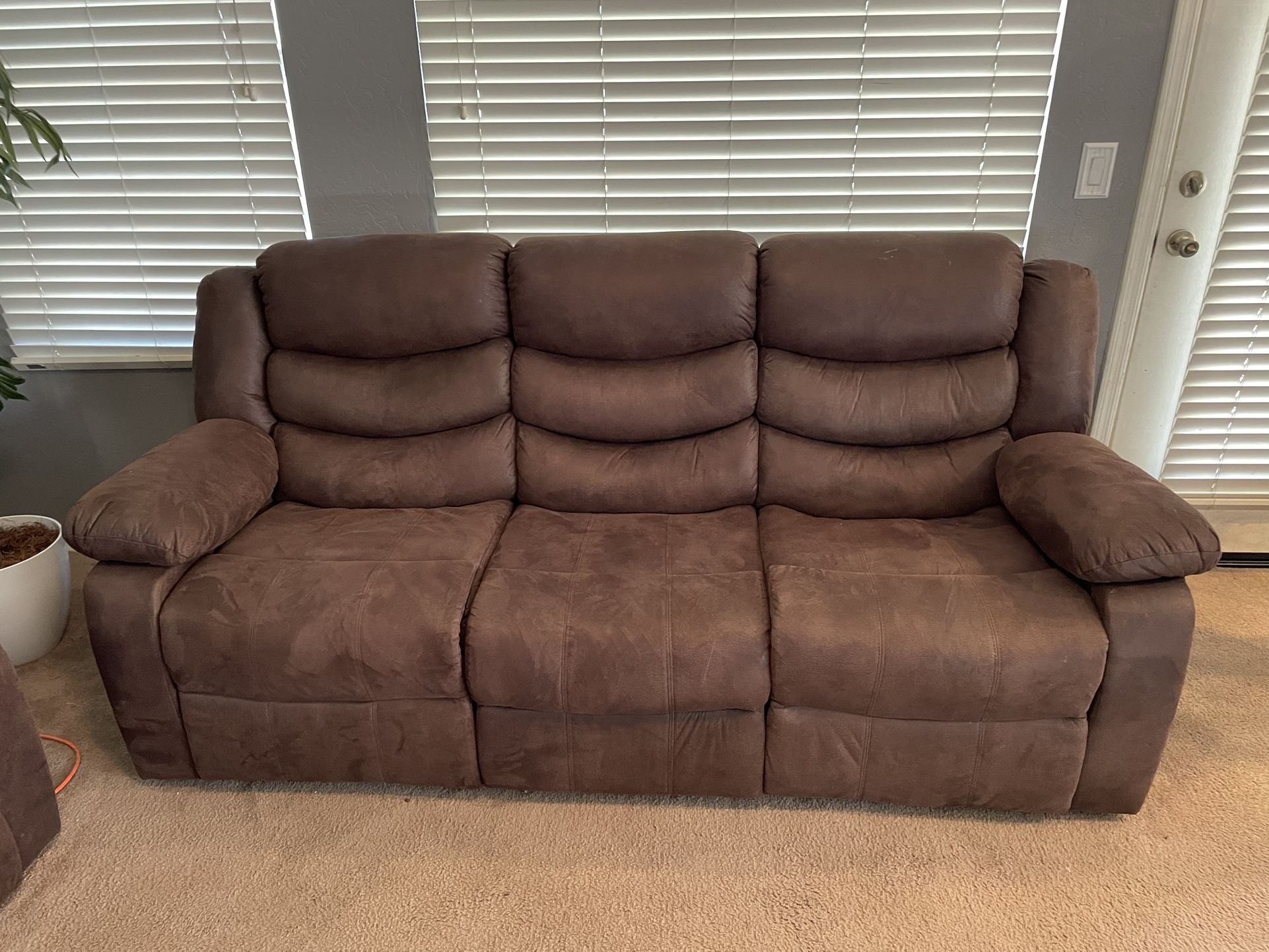 2 Brown Couches With Power Recliners