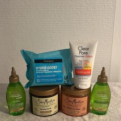 Shea moisture Styling Gel, ogx Scalp Treatment, Neutrogena Wipes & Cleanser/ Mask 