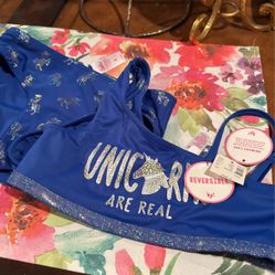 Unicorn Blue And Silver Two Piece Bathing Suit Bikini Children Girls Size 8