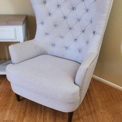 Winged Back Tuft Tufted Linen Chair 