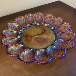 Vintage Indiana Hobnail Carnival Glass Egg Dish, Indiana Deep Gold Iridescent Car