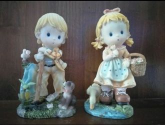 Boy & Girl Hand Painted Resin Figurine