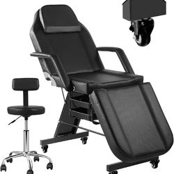 New Facial Chair with Wheel Tattoo Chair for Client Beauty Chair Artist Spa Bed Removable Headrest for Client, Esthetician, Artist, Lash Bed Black  Ne