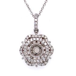 Semi-Mount Pendant Necklace For 1.30 Ct Round W/ 0.51 TCW Accents In 14k Gold