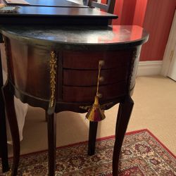 Wood End table With Green Marble Top