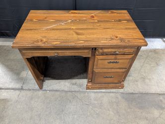 Rustic Pine Wood Office Desk with Multiple Drawers