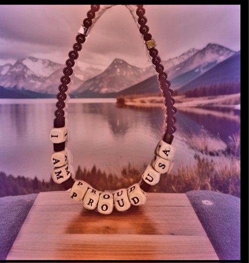  DESIGNER ORIGINAL SWAROVSKI BEAD"I AM PROUD USA "CHOKER NECKLACE 1 LEFT 