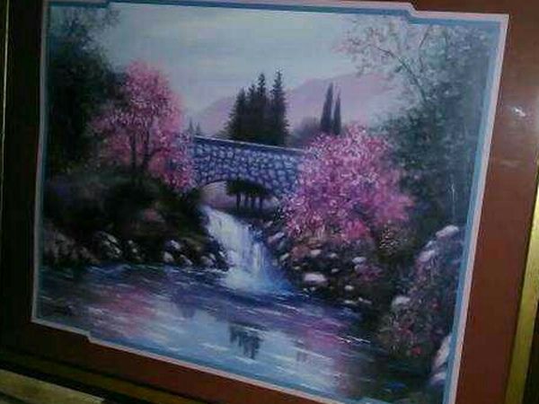 Large wall picture! Home Interiors! The Old Stone Bridge Picture * VTG.
