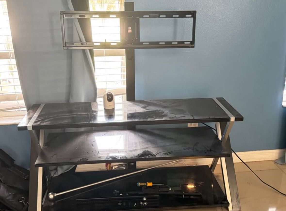 3 Shelf Glass and Metal TV Stand
