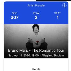 BRUNO MARS LAS VEGAS CONCERT TICKET
