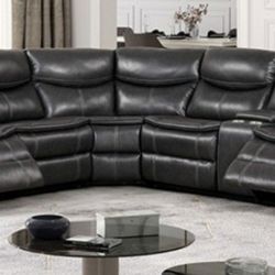 Brand New Grey Leather Super Plush Reclining Sectional Sofa 