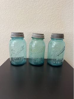 3 Antique Perfect Mason Ball Jars - Turquoise