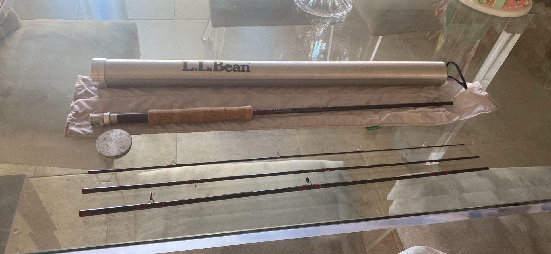 L.L. BEAN 8'6" SEVEN (7) Weight FOUR Section Fly Rod With Aluminum Tube And Sock -VERY GOOD SHAPE!!