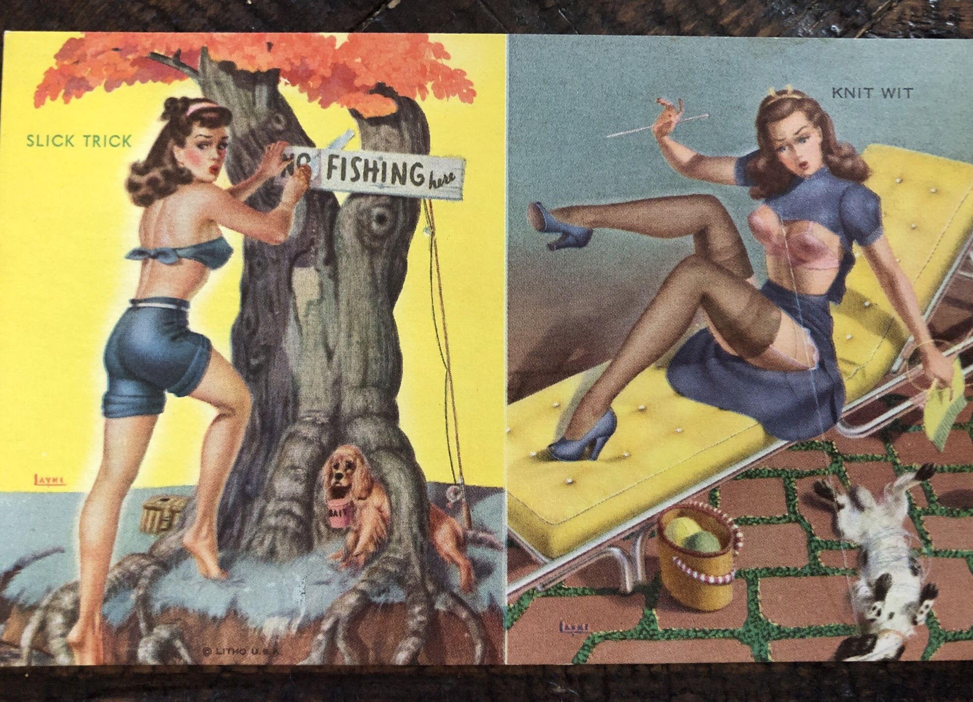 Rare Vintage/Antique Litho USA Pin Up Girl 1940s Card GC