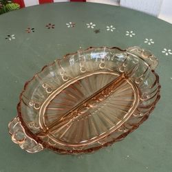 Vintage Pink Glass Divided Dish 
