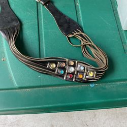 Vintage Leather Ladies Belt With Jewels