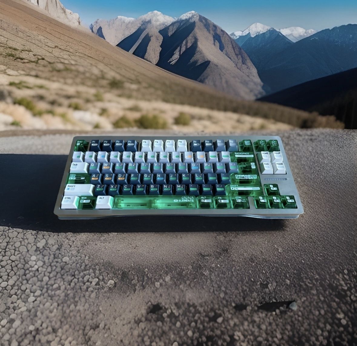 Custom Wooting 80HE Raw Zinc w/ Geon Lucifers & Frontier Chemistry Keycap Set