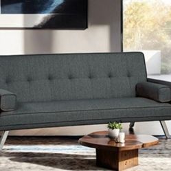 Brand New Grey Futon Sofa Sleeper (Pillows Included)