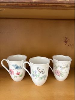 Three Lenox Porcelain Floral Mugs