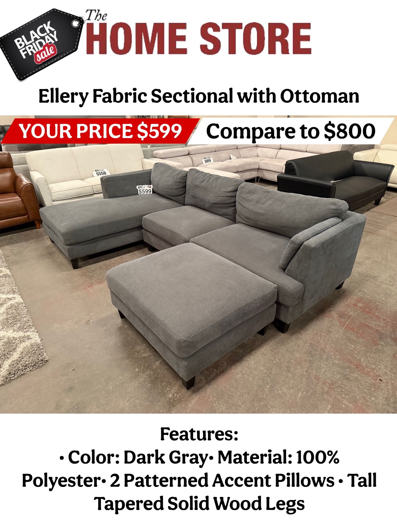 Ellery Fabric Sectional With Ottoman