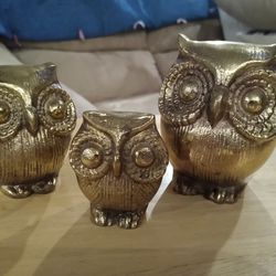 Brass Owl Paperweight Family 