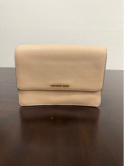 Michael Kors Small Beige Crossbody Snap/Zip, Adjustable Detachable Chain, Gold