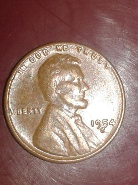 1954-S Wheat Cent Lincoln Penny ERROR misplaced mint Mark . Red luster tone.
