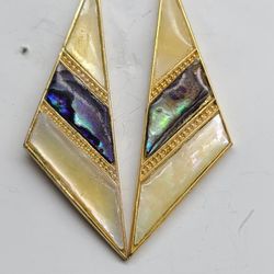 EXQUISITE ABALONE ART DECO TRIANGLE EARRINGS 