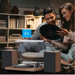 1 BY ONE Bluetooth Turntable HiFi System with 36 Watt Bookshelf Speakers, Patend Designed Vinyl Record Player with Magnetic Cartridge, Wireless Playba