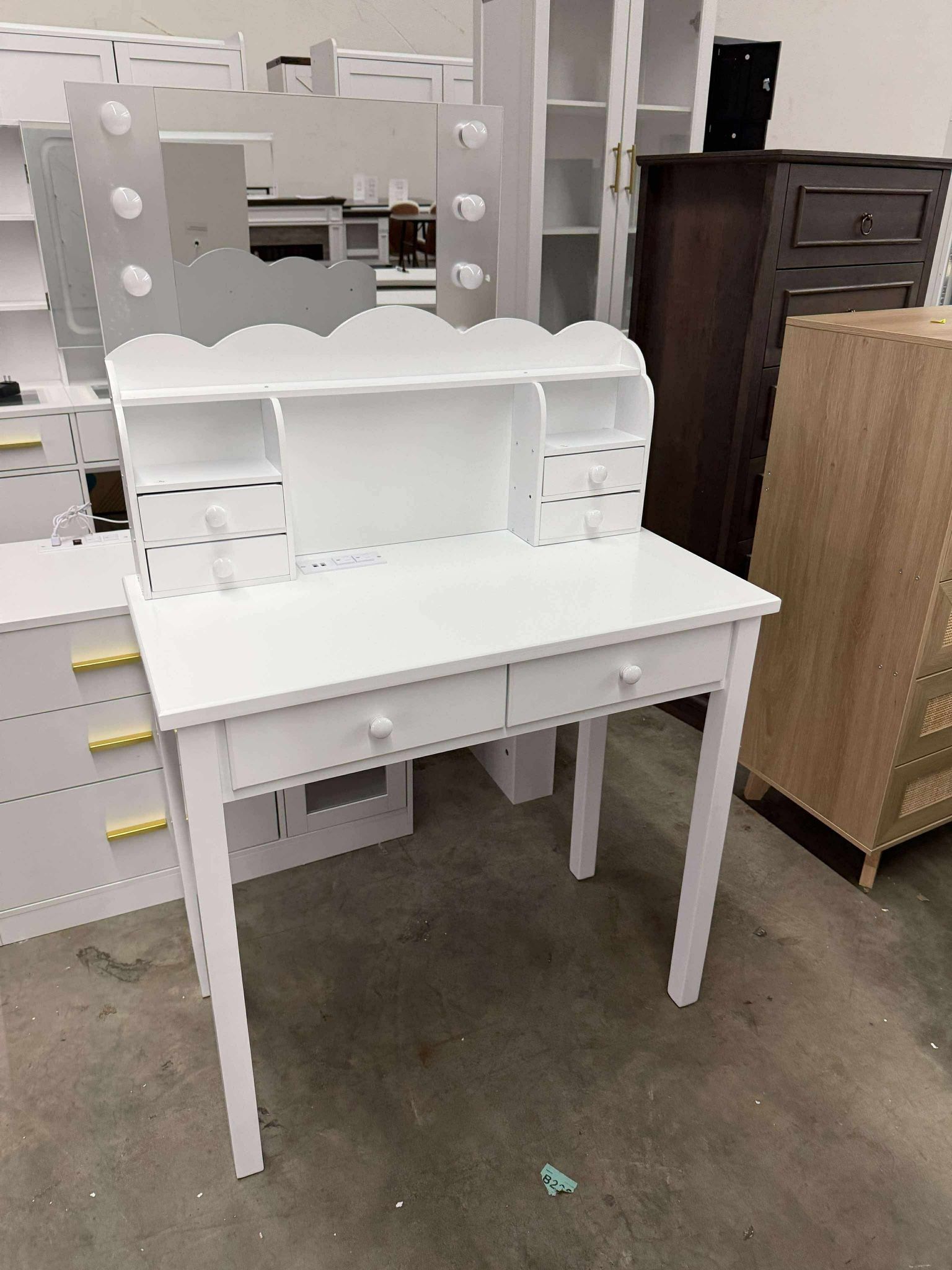 Small White Writing Desk with Hutch and USB Ports, 31.5 inch Home Office Desk