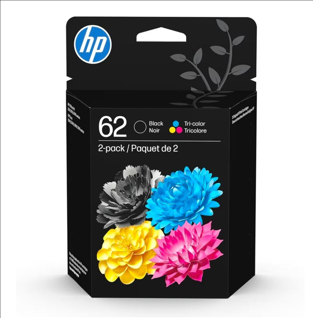 Genuine HP 62XL Black & HP 62 Color Ink Combo Pack – New Sealed