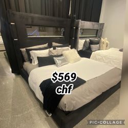 Upholstered Cal King Flame Visualizer Bed Black