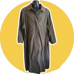 Timberland VTG Green Raincoat with Brown Leather Collar size M