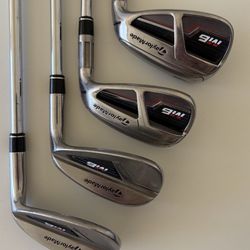 Taylormade M6 Iron Set, 5-9-PW-AW-SW, KBS MAX 85 Regular Steel Shafts.