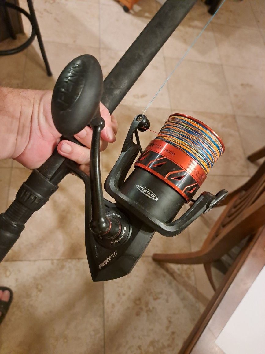 Penn Fierce III 8000 Fishing Reel and 7' Heavy Rampage Rod Combo