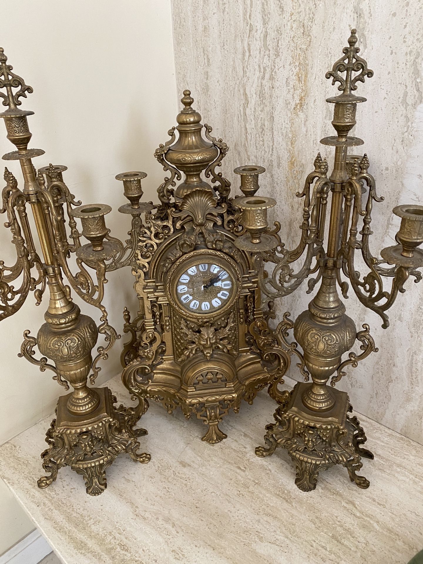 Antique Victorian Mantle Clock and Two Candelabras - 3 Piece Garniture Set $2500