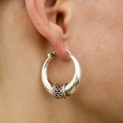 NEW- 925 Sterling Silver Tribal Hoop Earrings 