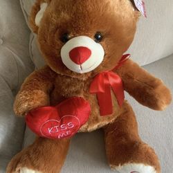 Brown Plush Teddy Bear with Red Ribbon And Red Heart(Kiss Me)16" Best Made Toys